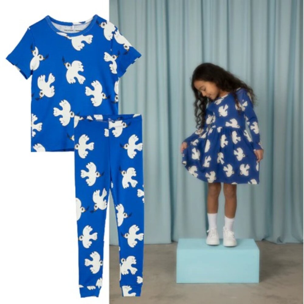 SET Mini Rodini x Wrangler limited-edition Peace Dove AOP Blue Shirt and Legging